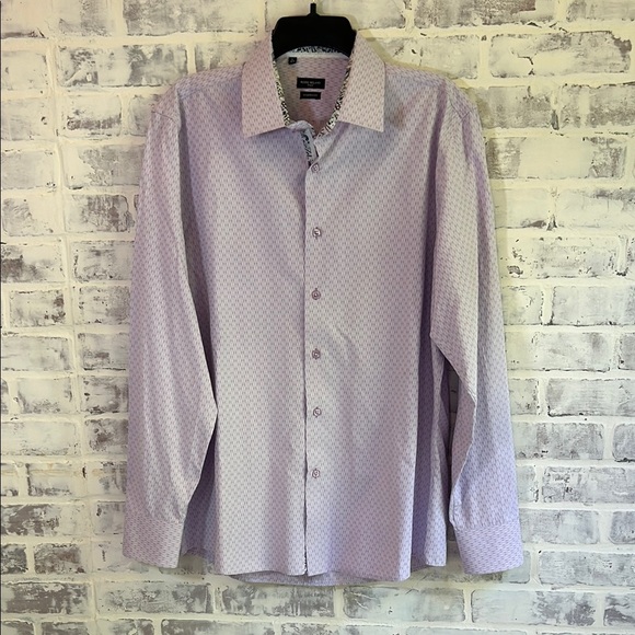 Rosso Milano Italy Men’s Dress Shirt Purple L 16.5 L/S Reversible Cuff Button Up - Picture 1 of 9